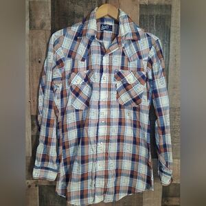 Vintage Levi's Plaid Pearl Button Brown Shirt Men's Size Medium Western Cowboy